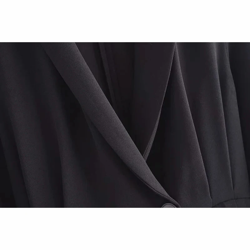 

Women New 2021 Black Pleated Short Jumpsuit Office Long Sleeve Elegant Woman Fashion Button Summer Playsuit