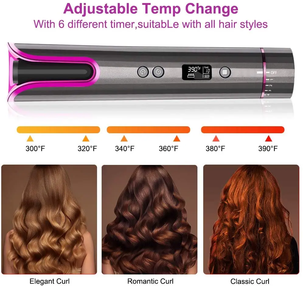 Автоматический щипцы для волос беспроводной завивки USB перезаряжаемая