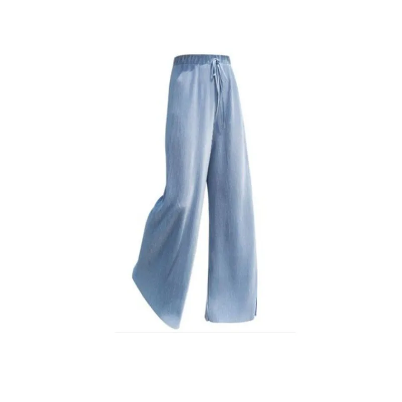 

2020popular Pleated Viscose Fiber Chiffon Loose High Waist Drape Loose Casual Capri- Pants Ankle-length Pants Trousers Women Mid