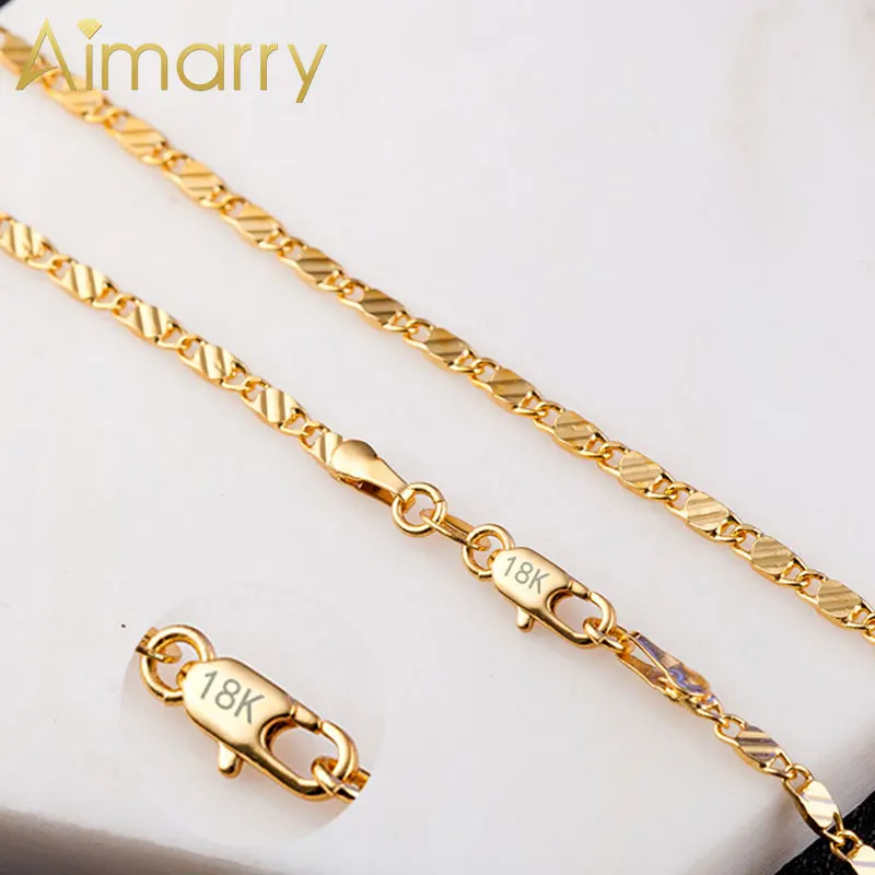 

Aimarry 925 Sterling Silver 16/18/20/22/24/26/28/30 Charm 2MM Gold Necklace For Women Men Anniversary Gifts Fashion Jewelry