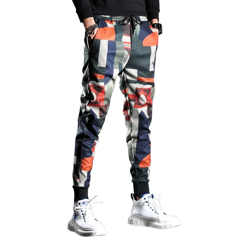 

Fashion Geometric Colorful Casual Pants Men Autumn Winter Slim Stretch Printed Joggers Trousers