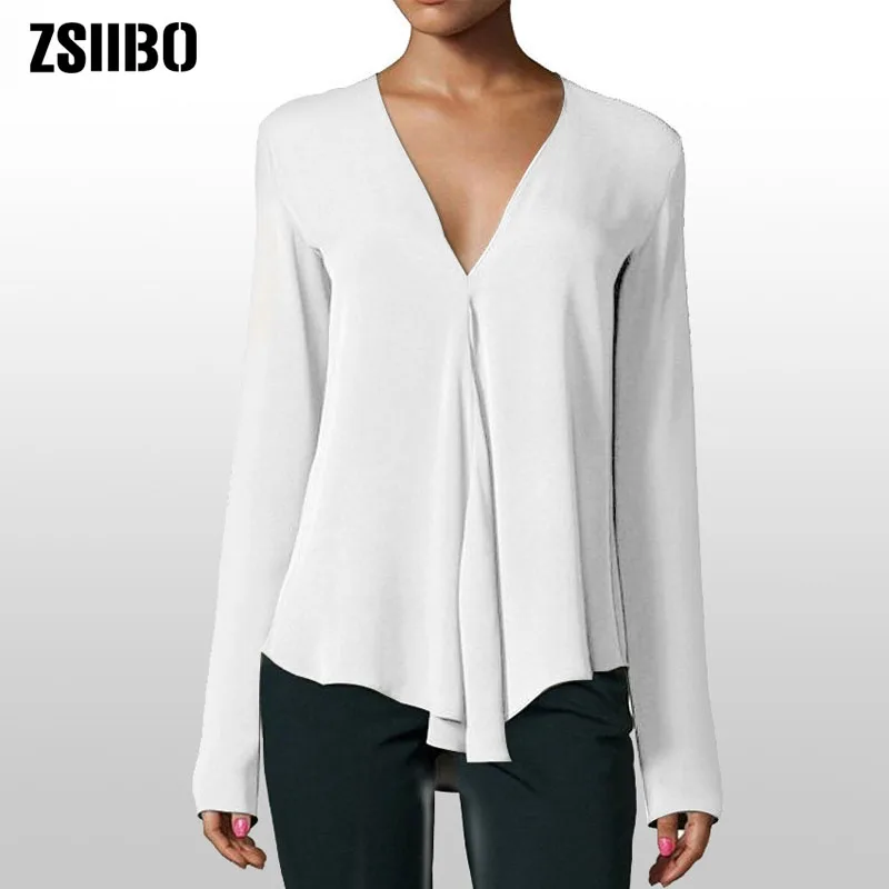 

Женская шифоновая блузка с V-образным вырезом и длинным рукавом