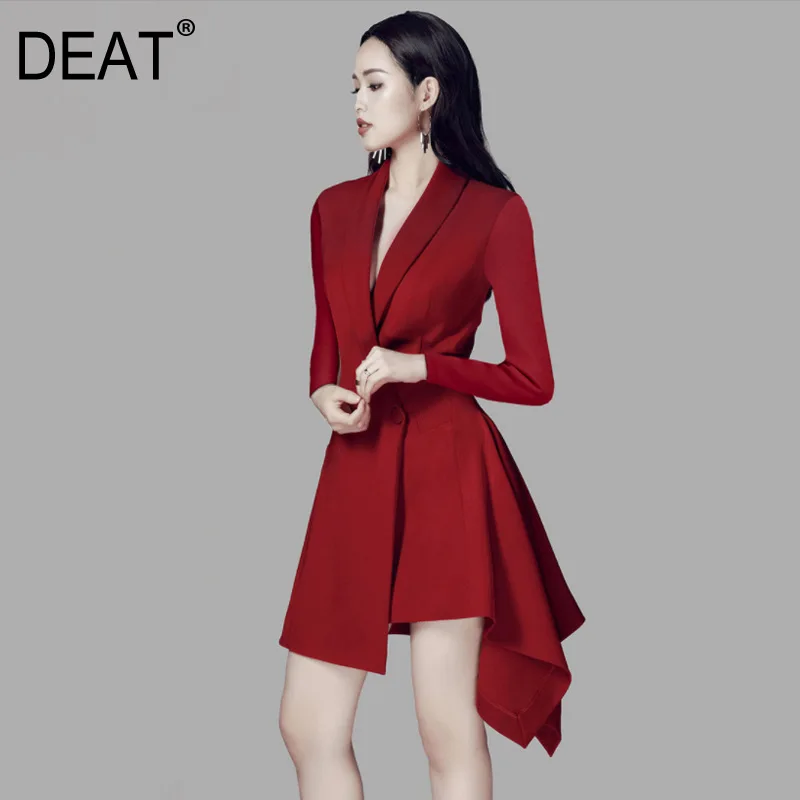 

DEAT 2021 new Fit styles fashion women clothes turn-down collar asymmetrical single button waist belts jacket OL WF84401L