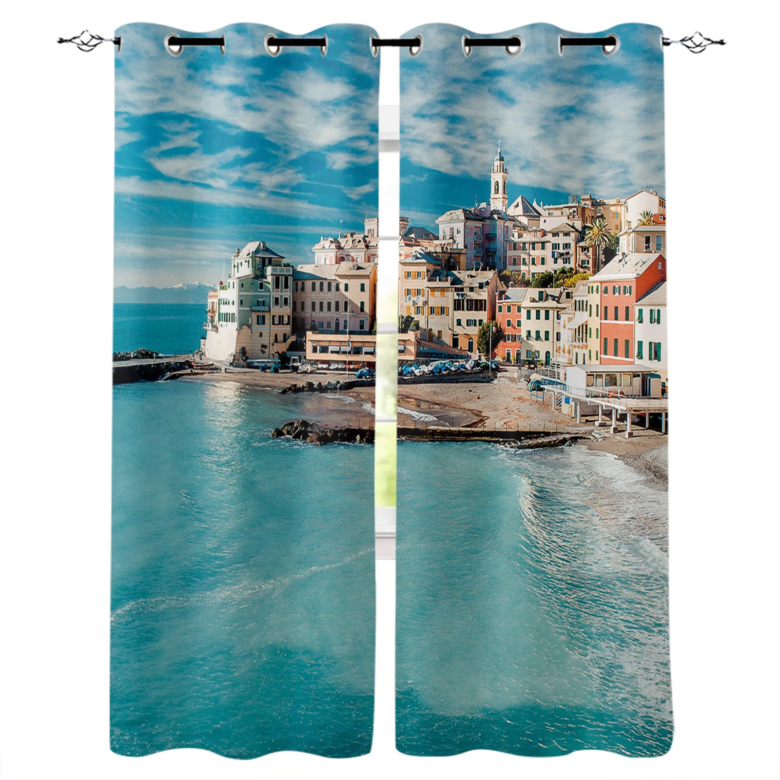 

Fishing Village Window Curtains for Living Room Bedroom Kitchen Modern Curtains Home Decoration Drapes Blinds