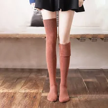Fashion Thicken Thigh High Socks Women Solid Long Stockings Warm  Wool High Knee Socks Femme Leg Boots Calcetines medias