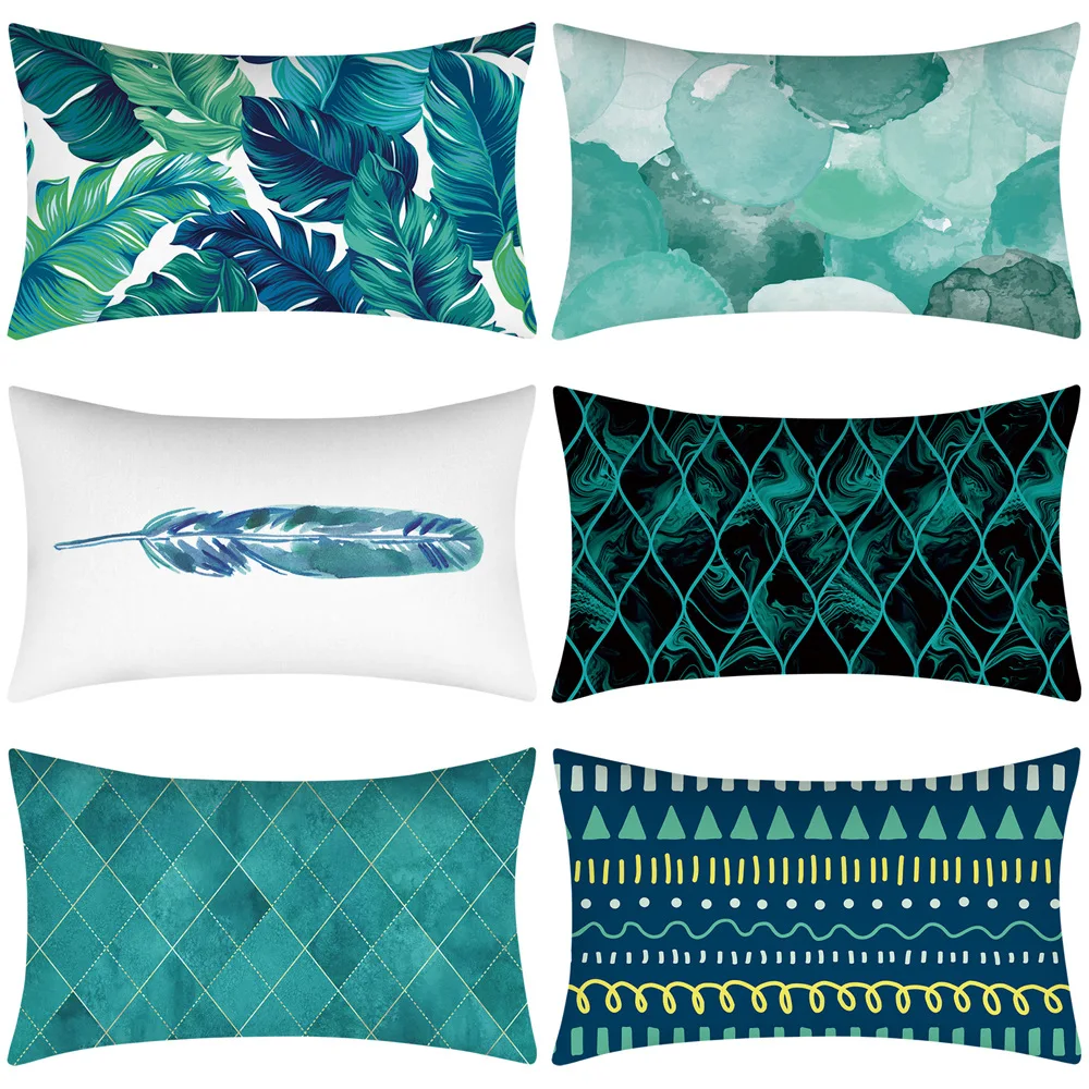 

Modern Nordic New Waist Pillowcase Green Blue Print Cushion Pillow Case Living Room Sofa Bed Car Decorative Pillow Cover 1Pc