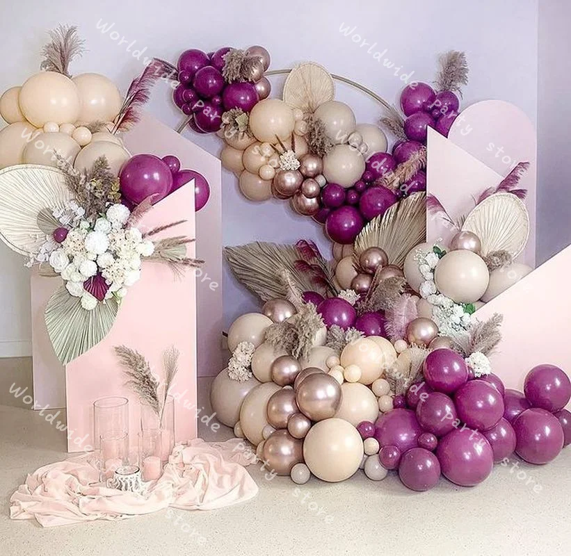 

DIY Fuchsia Balloon Garland Arch Champagne Gold Metal Balloon Skin-color Balloons for Wedding Birthday Party Background Decor