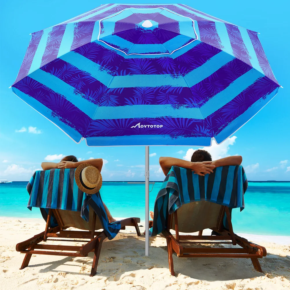 

MOVTOTOP Beach Umbrella 6.5ft Sand Umbrella UV Protection Windproof Striped Design Beach Umbrella with Aluminum Pole (Dark Blue)