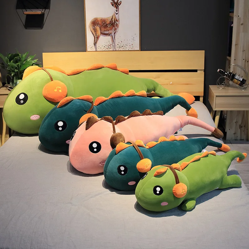 Симпатичный креативный милый длинный динозавр с наушниками плюшевые игрушки