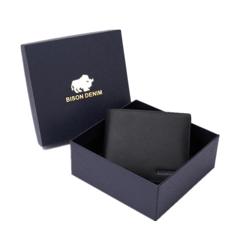 Мужской короткий кошелек BISON DENIM из воловьей кожи с карманом для монет