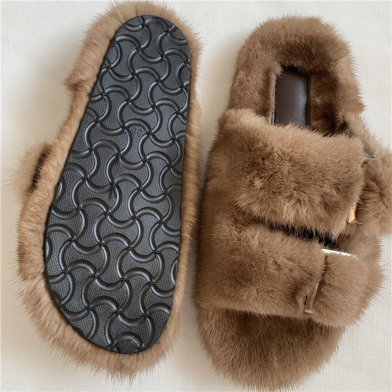 

100% Women's Mink Slippers High-Grade Indoor Slippers Rainbow Leather Slippers Travel Shoes