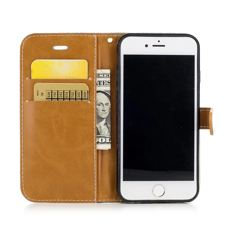 

For iPhone 11 Pro XS Max XR SE 2020 5 6 7 8 Plus Case Denim Mixed Colors Leather Flip Wallet Stand Cover Phone Case Free Ship