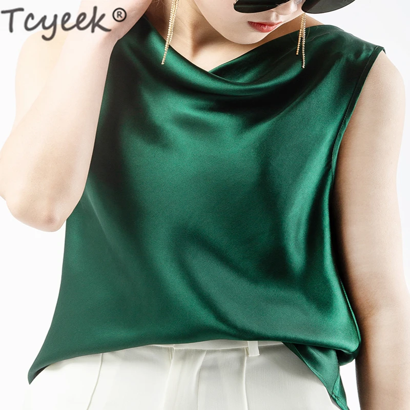 Женский укороченный топ Tcyeek летний из натурального шелка Корейская Винтажная