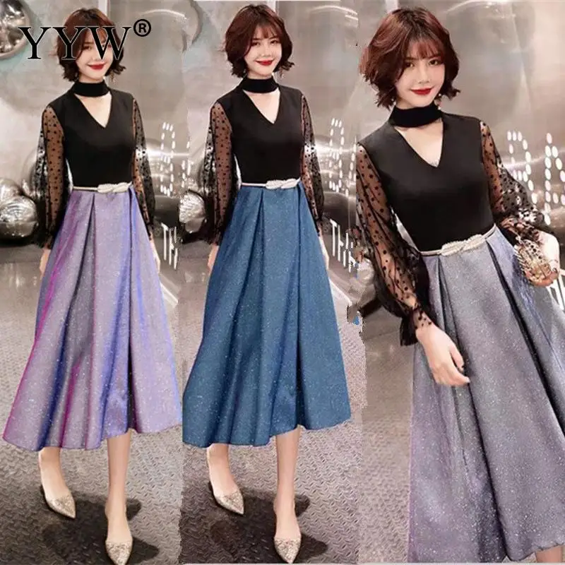 

Новое Элегантное женское шикарное длинное вечернее платье с длинным рукавом, модное ТРАПЕЦИЕВИДНОЕ винтажное платье с блестками для сваде...