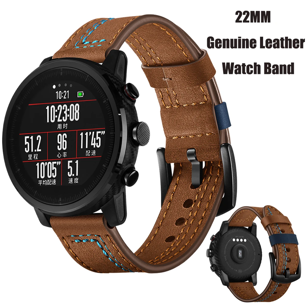 Ремешок из натуральной кожи для часов Huami Amazfit браслет GTR 47 мм Stratos 2/2s 22 мм|Ремешки