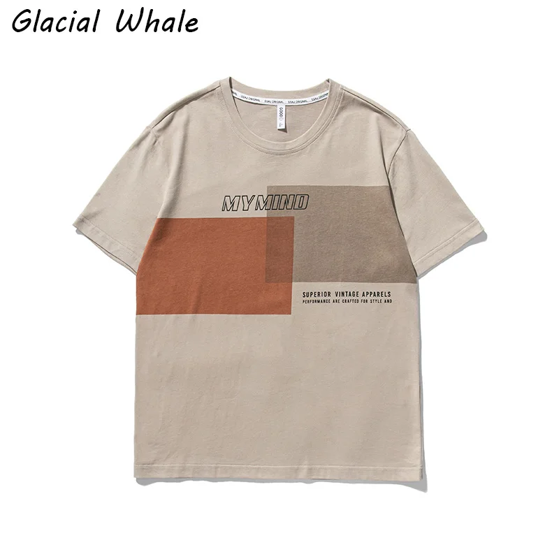 

GlacialWhale Men's Oversized T-Shirt Men Summer Top Graphic T-shirts Hip Hop 100%Cotton Tshirt Male Patchwork T Shirt For Men