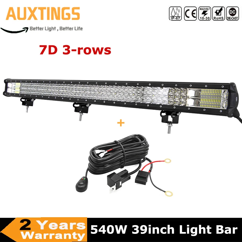 Светодиодсветильник противотуманная фара 7D, 3 ряда, 39/40 дюймов, 540 Вт, для внедорожников, лодок, квадроциклов, кроссоверов, 4x4, 4WD, 12 В, 24 В, 6000K