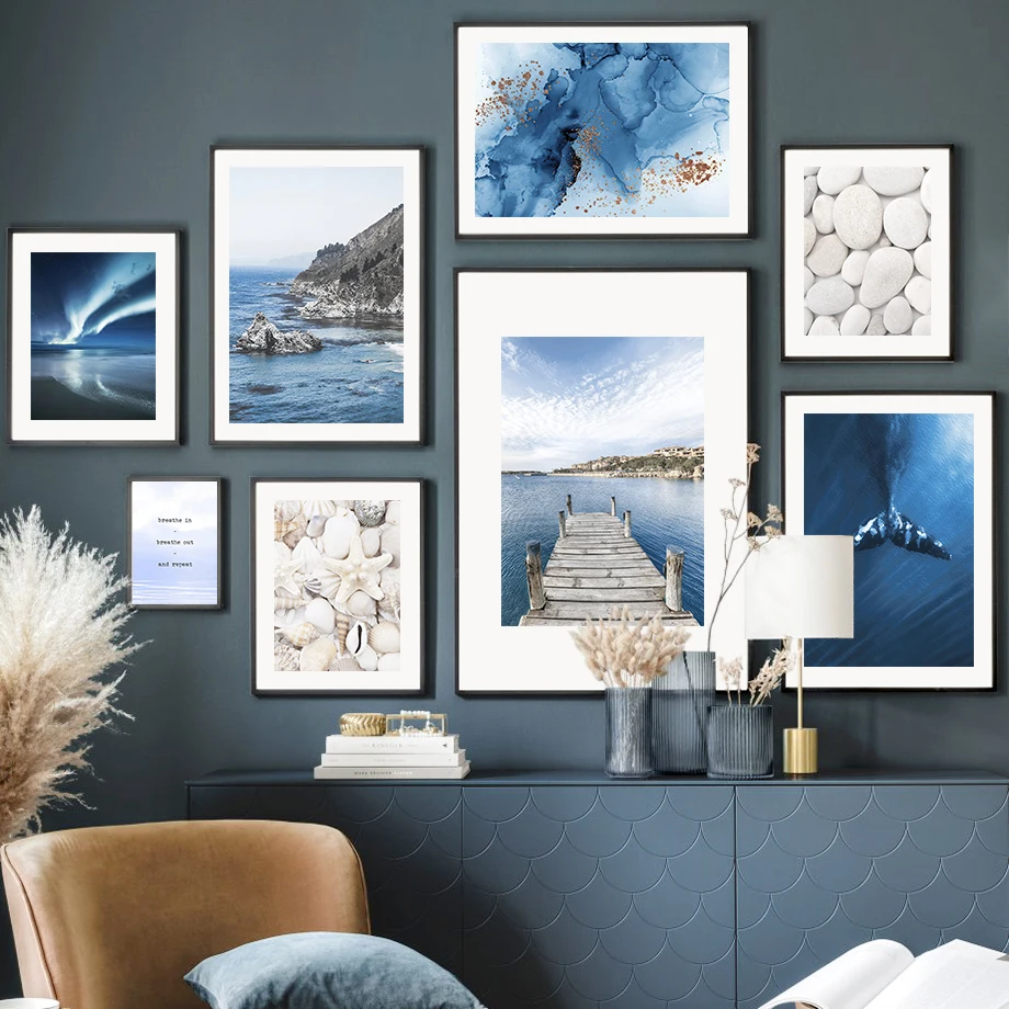 

Coast Bridge White Shell Stone Whale Tail Wall Art Canvas Painting Nordic Posters And Prints Wall Pictures For Living Room Decor