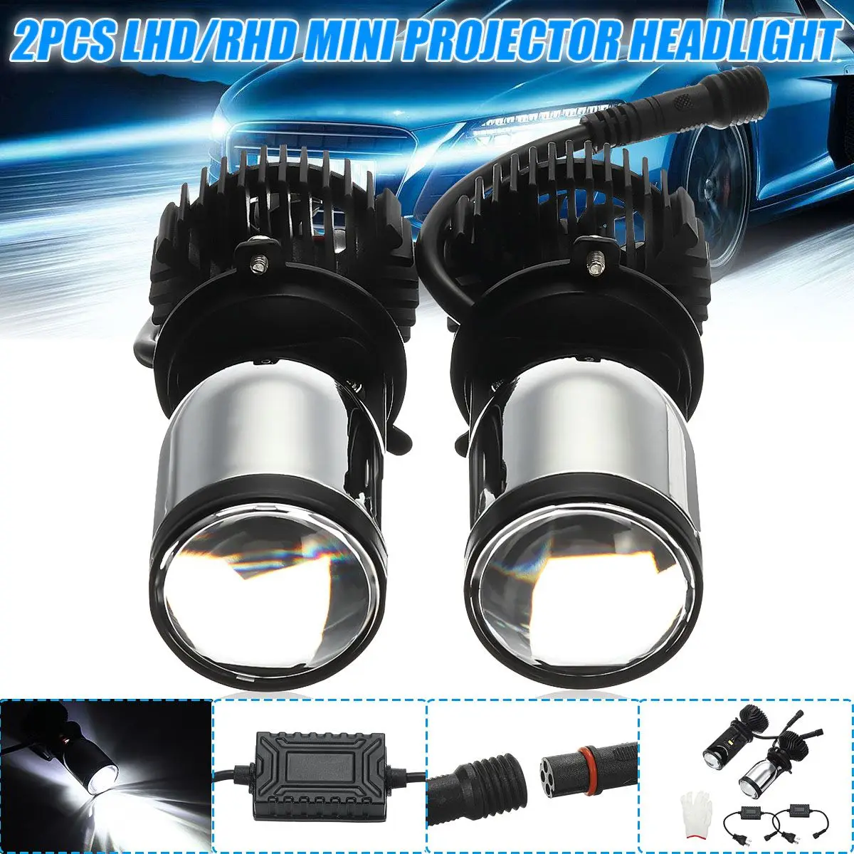 2Pcs 180W/Pair Lamp H4 IP68 LED Mini Projector Lens Automobles Bulb 30000LM Conversion Kit Hi/Lo Beam Headlight 24/48V RHD LHD