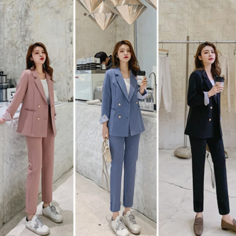 Новинка модный весенне летний женский офисный Блейзер узкие брюки комплект из