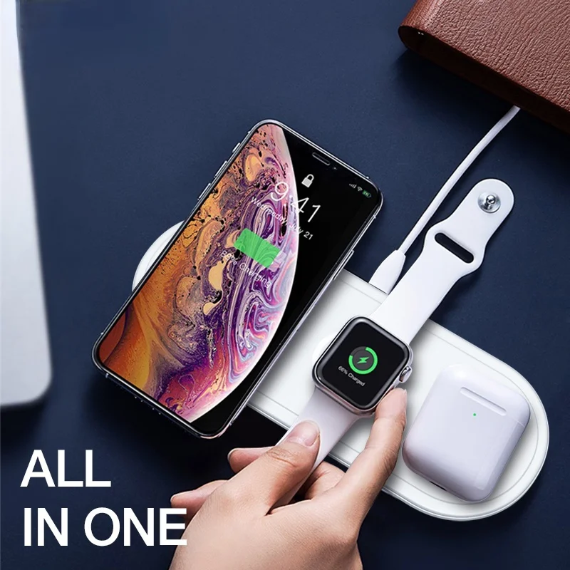 

Беспроводное зарядное устройство 3 в 1 для iPhone, Samsung, Huawei, Xiaomi, быстрая Беспроводная зарядная панель для Apple Watch 5, 4, 3, для AirPods Pro