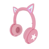 bluetooth compatible 5 0 cat rabbit ear headset led headphone comfortable and suitable for kid girl led lights with microphone