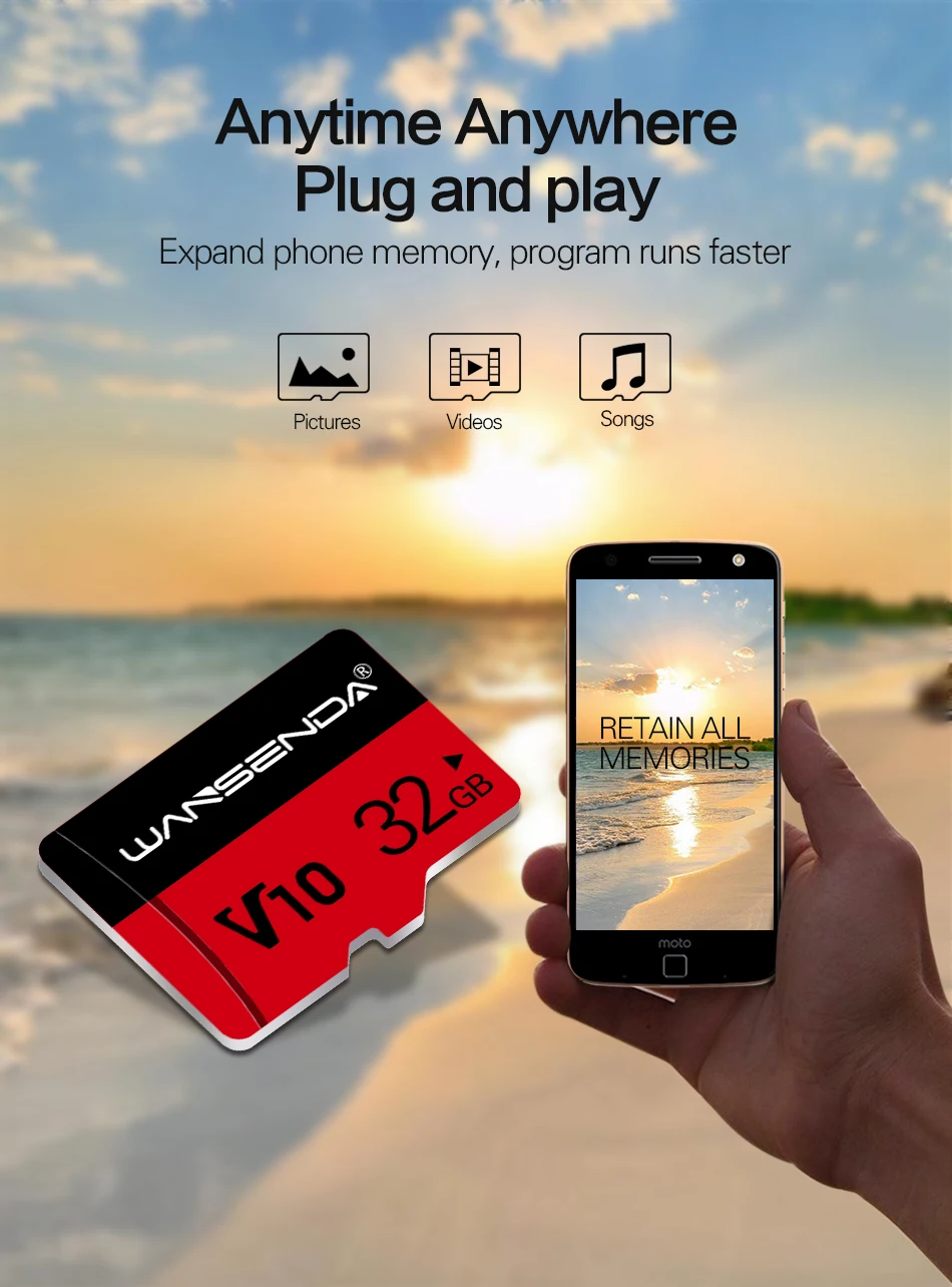 WANSENDA новая карта Micro-sd, 4 ГБ, 8 ГБ, 16 ГБ, 32 ГБ, 64 ГБ, 128 ГБ, 256 ГБ, карта памяти, tf-карта с бесплатным адаптером для смартфонов/планшетов