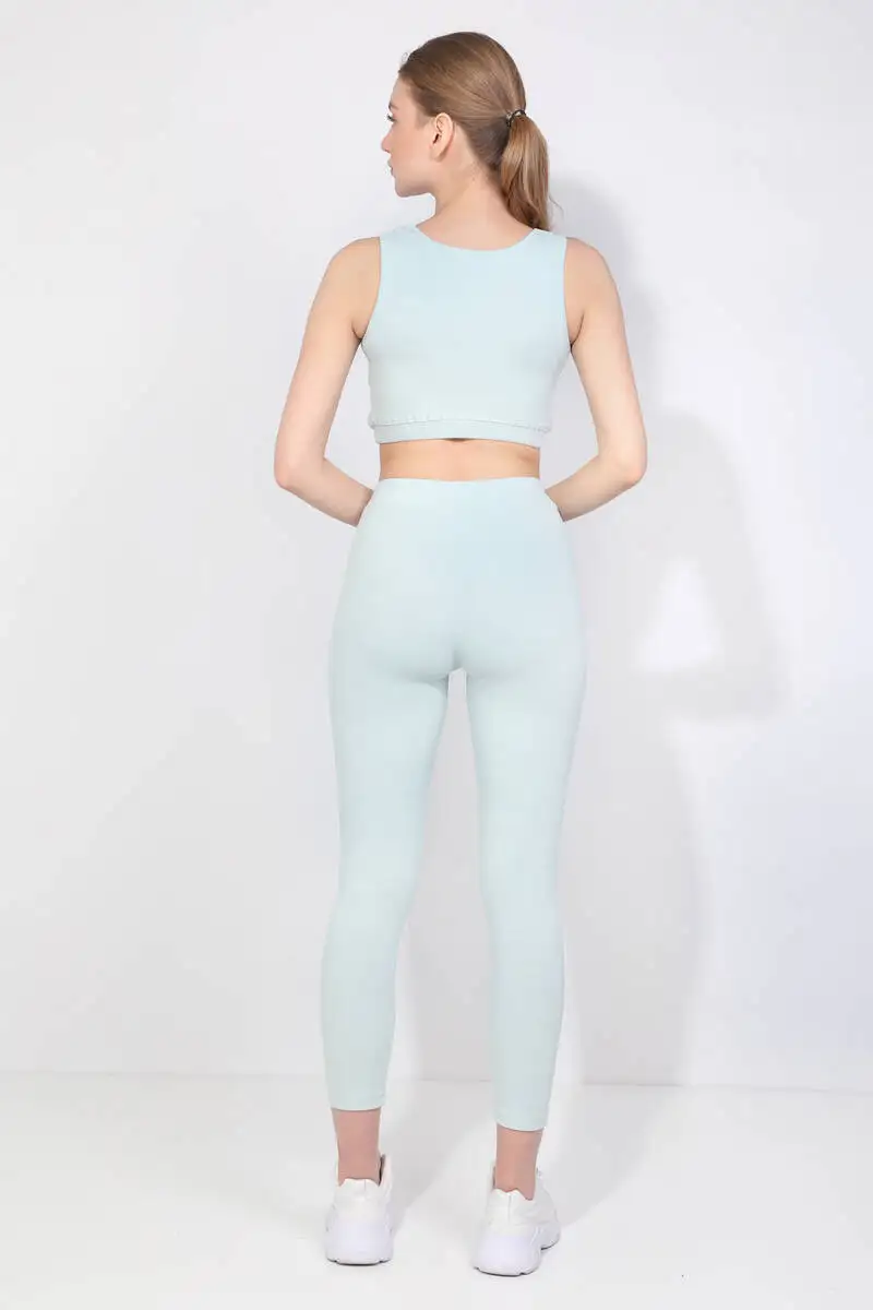 

Womens Ice Blue Ribbed Sports Tights Set