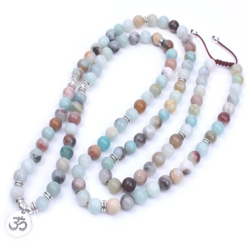 

8mm Amazonite Gemstone 108 Buddha Beads Tassels Mala Necklace Handmade Healing spirituality energy pray natural Chakas chain