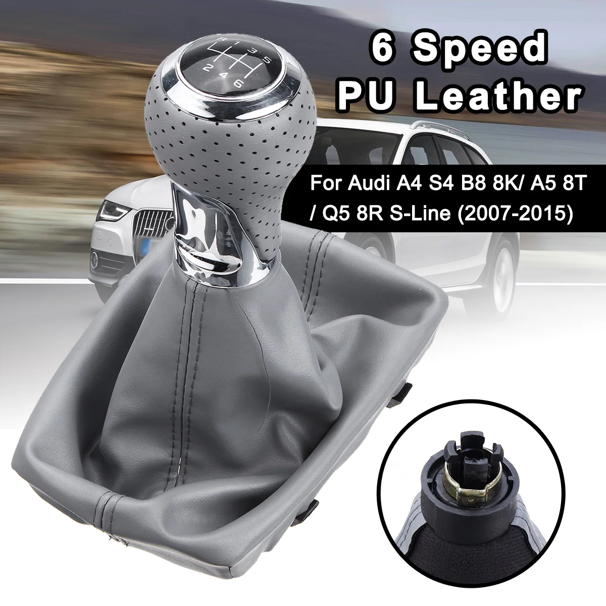 

6 Speed Car Manual Gear Shift Knob PU Leather Boot Cover Gaiter Lever Shifter For Audi A4 S4 B8 8K/ A5 8T/ Q5 8R 07-15 S-Line