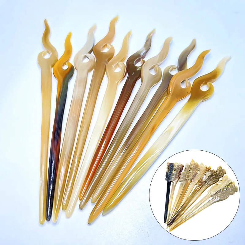 Китайские винтажные шпильки для волос с натуральными рожками женские милые