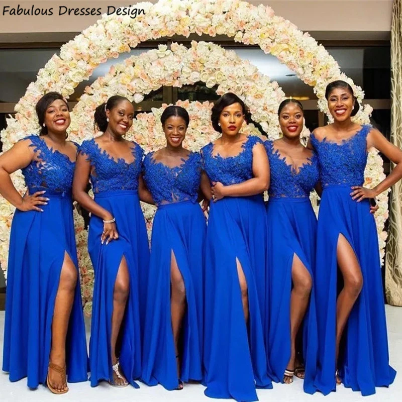 

Женское длинное платье подружки невесты, синее платье с разрезом, а-силуэт, кружевом и аппликацией, для свадебной вечеринки, 2020