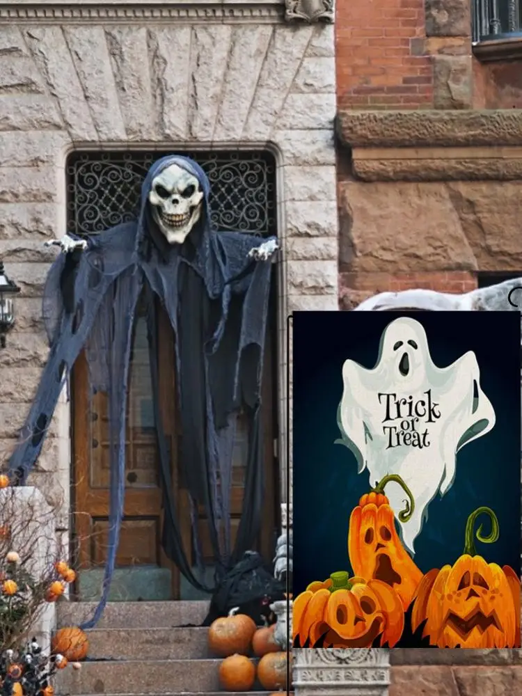 Декорация на Хэллоуин 2021: флаг для сада с изображением скелета человека, украшение для домашней вечеринки, принадлежности и аксессуары