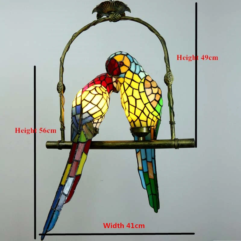 

FUMAT Stained Glass Parrot Lights Creative Art Glass Bird Parrots Pendant Lamp For Living Room Glass Shade LED Pendant Light