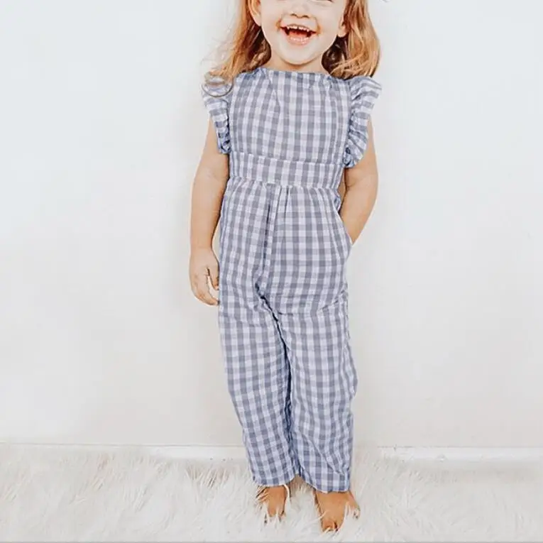 Милая одежда для маленьких девочек Новинка Модный клетчатый комбинезон девочки