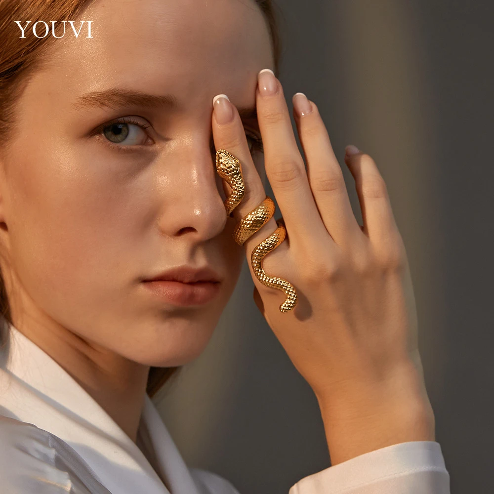 

YOUVI Goth Punk Snake Dragon Ring for Men Women Exaggerated Antique Siver Color Opening Adjustable Rings Anillo Hombre Bijoux