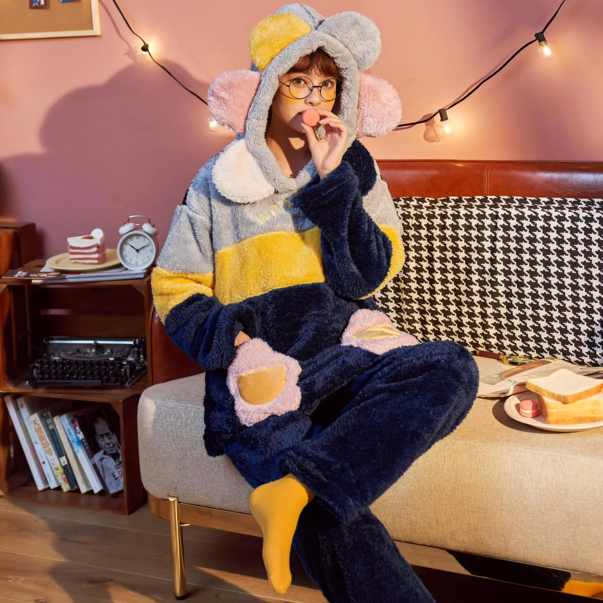 Autumn Winter Pajamas Women's Single Women Plush Thick Large Loose Home Clothes Flannel Soft Warm Nightwear Sets Pyjama Femme