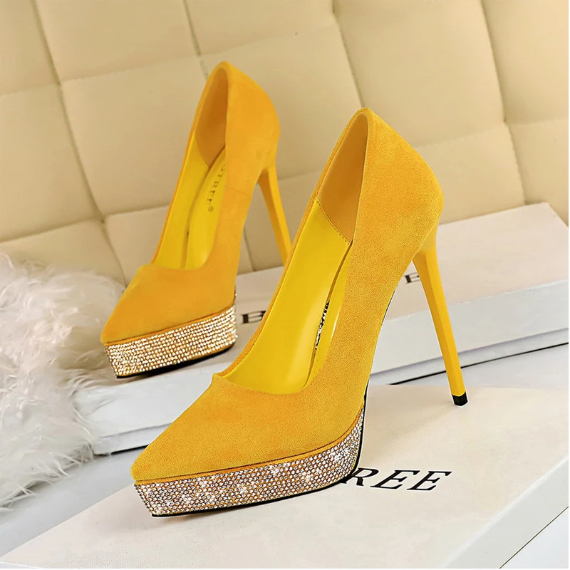 Корейская мода тонкий каблук Высокий замша стразы Водонепроницаемая платформа