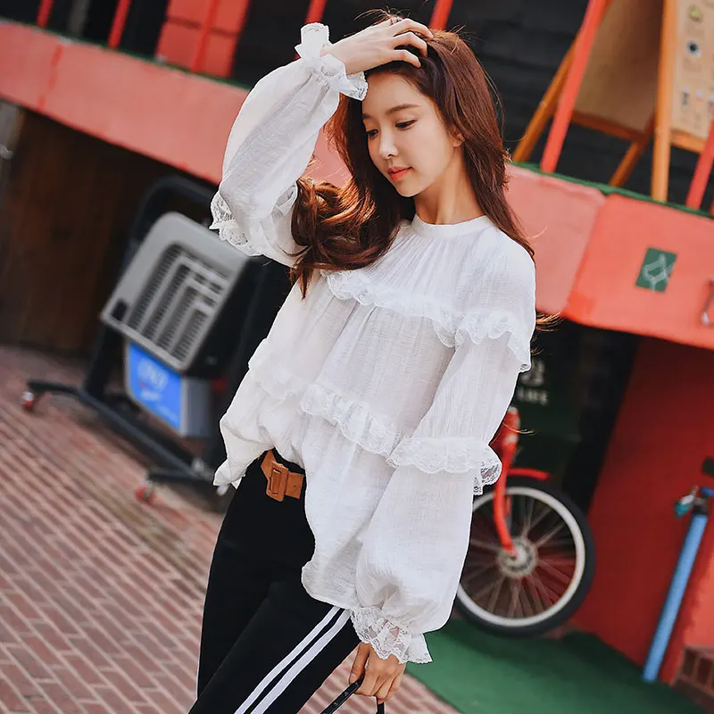 Dabuwawa Женская кружевная шифоновая блузка с оборками рубашка для девочек уличная