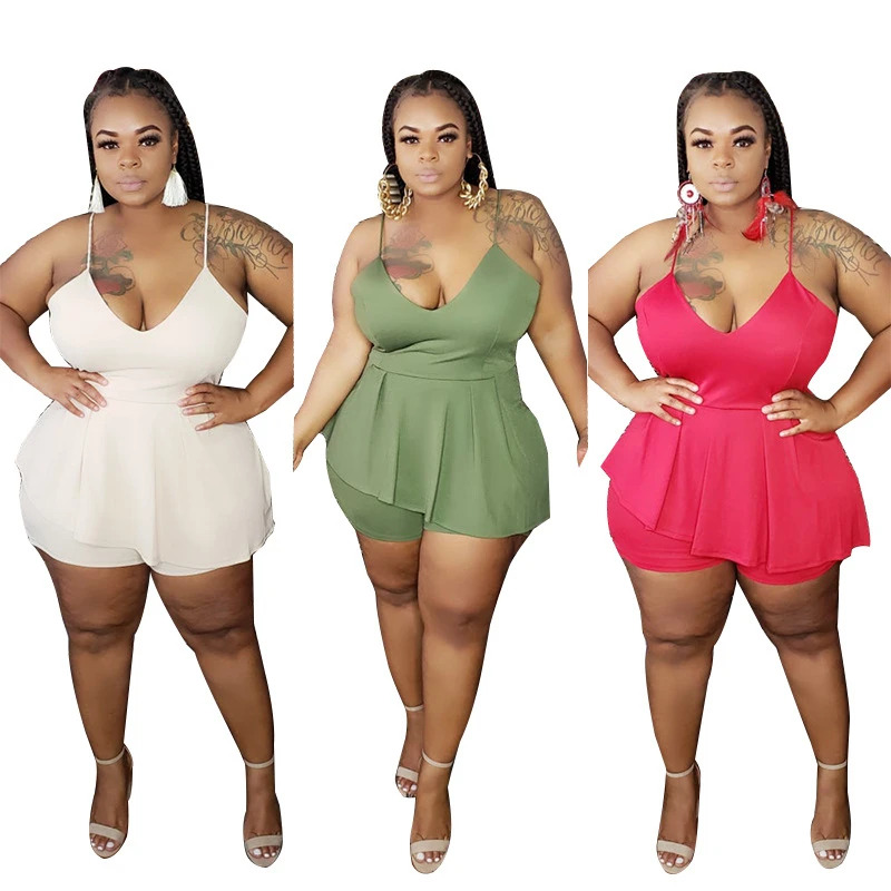 

Rompers Womens Jumpsuit Shorts Summer Ruffle Bodycon Suit V Neck Backless Sexy Plus Size Slip Jumpsuits Wholesale Dropshipping