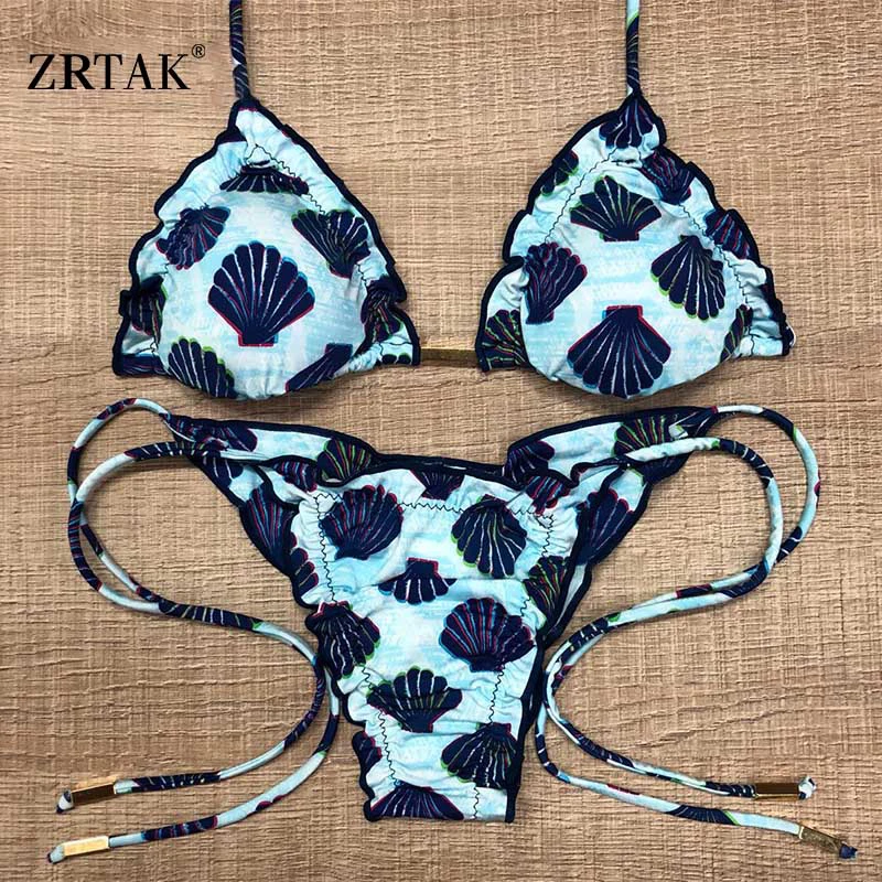 Zrtak кисточкой ленточное бикини женский купальник с рисунком купальный костюм