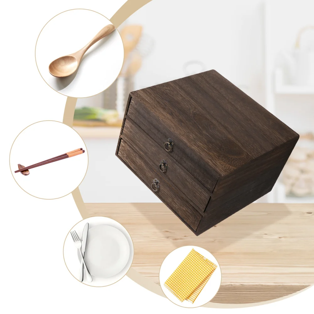 

1Pc Drawer Type Storage Basket Home Organizer Box Wooden Sundry Holder (1 Layer)