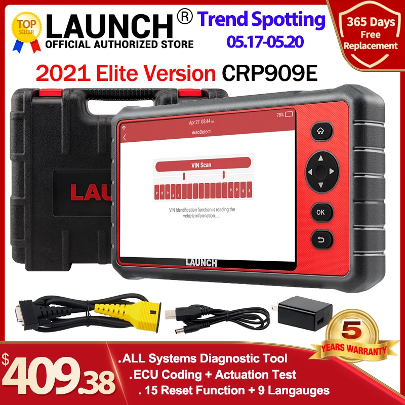 

LAUNCH X431 CRP909E Full system Car Diagnostic tool + Airbag SAS TPMS EPB IMMO 15 Reset Function CRP909 obd2 scanner code reader