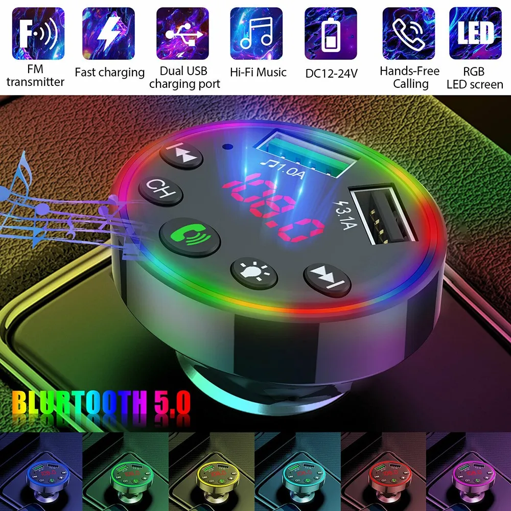 

Автомобильный FM-передатчик Bluetooth 5,0, радио, MP3, адаптер громкой связи, быстрое зарядное устройство с 2 USB, Bluetooth, FM-передатчик