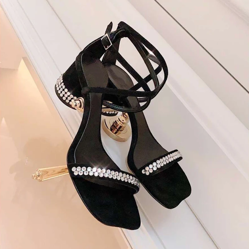 

2019 new style one word with shoes popular sandals with fish mouth high heels elegant black women's shoes one word with shoes