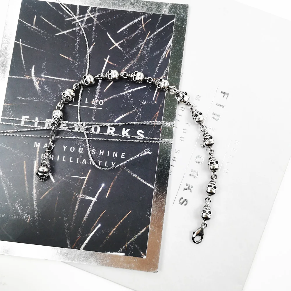 Браслет в виде черепов из стерлингового серебра 925 пробы унисекс подарок для