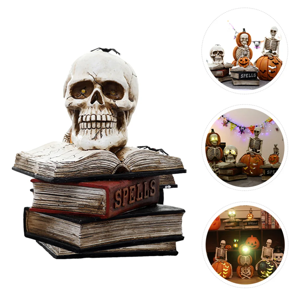 

Lighted Skulls On Books Adornment Decor Haunted House Decoration
