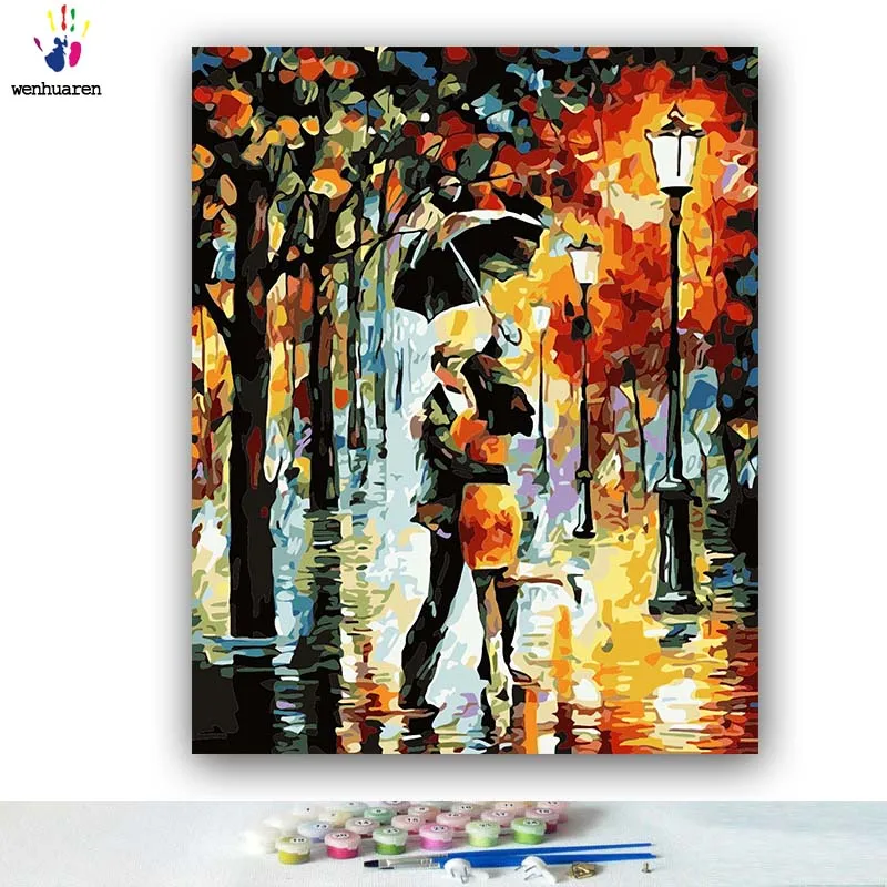 

DIY Coloring paint by numbers Abstract street view couple pictures Abstract figure paintings by numbers with kits 40x50 framed