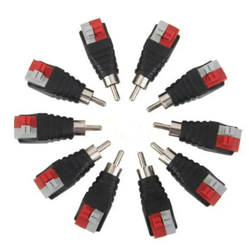 

10pcs Set New RCA Male Connector Speaker Wire Cable To Audio Adapter Jack Plug