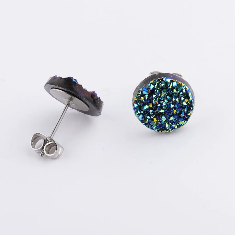 12 мм друзы Drusy серьги блестящие смолы кабошон из нержавеющей стали